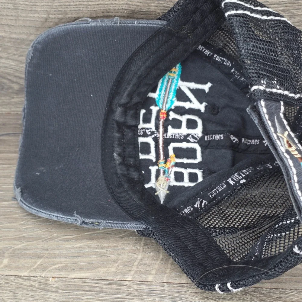 Born Free Hat KBETHOS Cap Womens Adjustable Strap Back Black Distressed Trucker